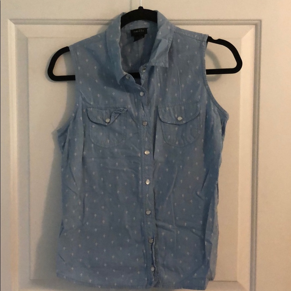 Sleeveless blue jean button down